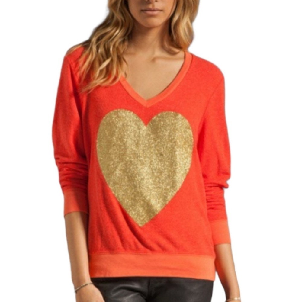 Wildfox  V-Neck Sweater with Gold Heart